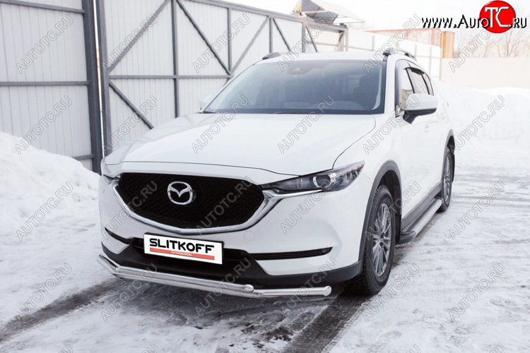 16 999 р. Защита переднего бампера Slitkoff (Ø 57+Ø 42, двойная).  Mazda CX-5  KF (2016-2024) (Нержавеющая сталь)  с доставкой в г. Краснодар