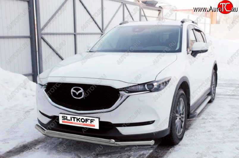 11 899 р. Защита переднего бампера Slitkoff (Ø 57+Ø 42, двойная).  Mazda CX-5  KF (2016-2024) (Сталь с полимерным покрытием. Цвет: серебристый)  с доставкой в г. Краснодар