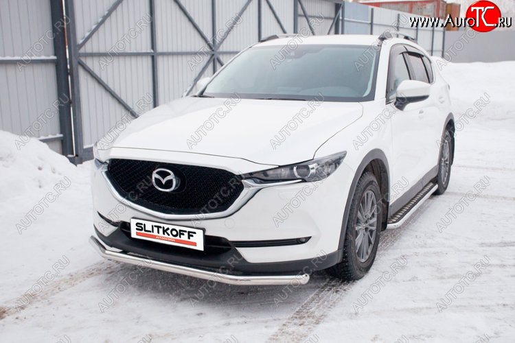 13 499 р. Защита переднего бампера Slitkoff (Ø 57 мм).  Mazda CX-5  KF (2016-2025) (Нержавеющая сталь)  с доставкой в г. Краснодар