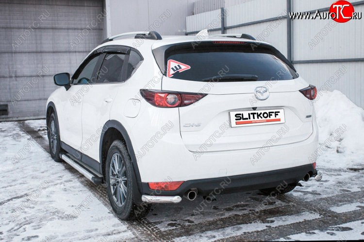 7 999 р. Защита заднего бампера Slitkoff (Ø 57 мм, уголки)  Mazda CX-5  KF (2016-2024) (Нержавеющая сталь)  с доставкой в г. Краснодар