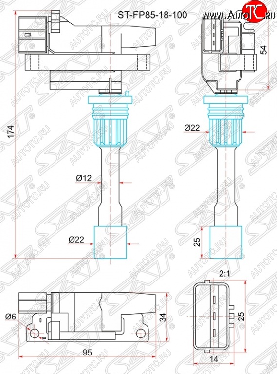 1 599 р. Катушка зажигания SAT  Mazda 323/Familia  седан - Premacy  с доставкой в г. Краснодар