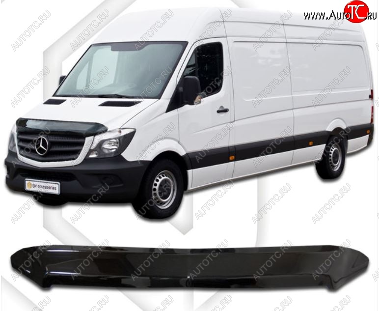 2 079 р. Дефлектор капота CA-Plastiс Mercedes-Benz Sprinter W906 рестайлинг (2014-2018) (Classic черный, Без надписи)  с доставкой в г. Краснодар