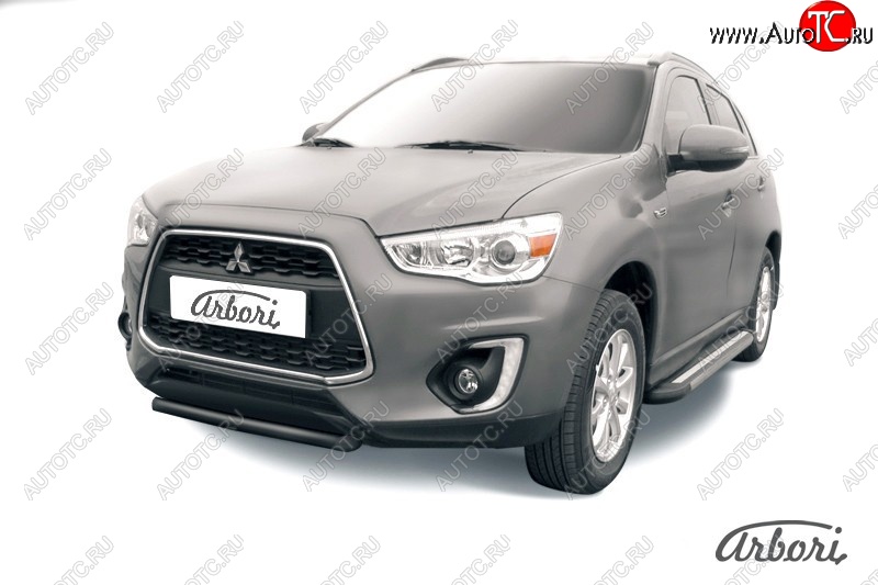 6 569 р. Защита переднего бампера Arbori (короткая, черная, 1 труба d57 mm). Mitsubishi ASX 1-ый рестайлинг (2013-2016)  с доставкой в г. Краснодар