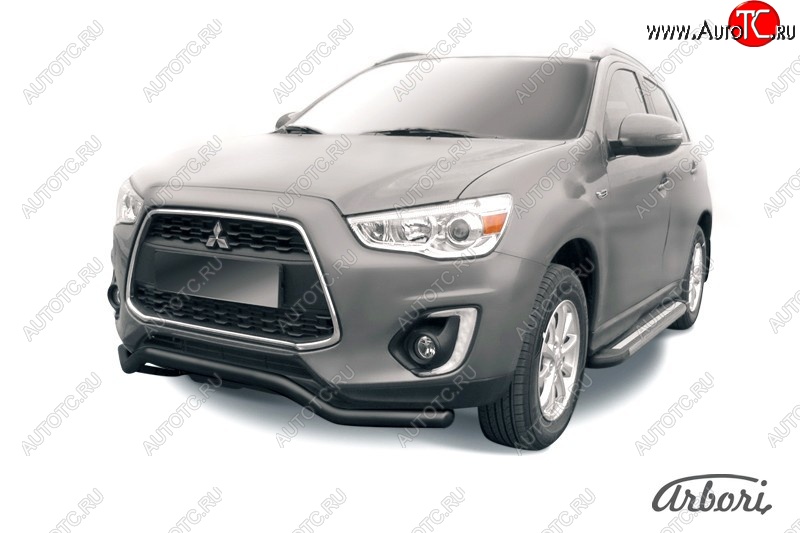 8 279 р. Защита переднего бампера Arbori (волна, черная, 1 труба d57 mm). Mitsubishi ASX 1-ый рестайлинг (2013-2016)  с доставкой в г. Краснодар