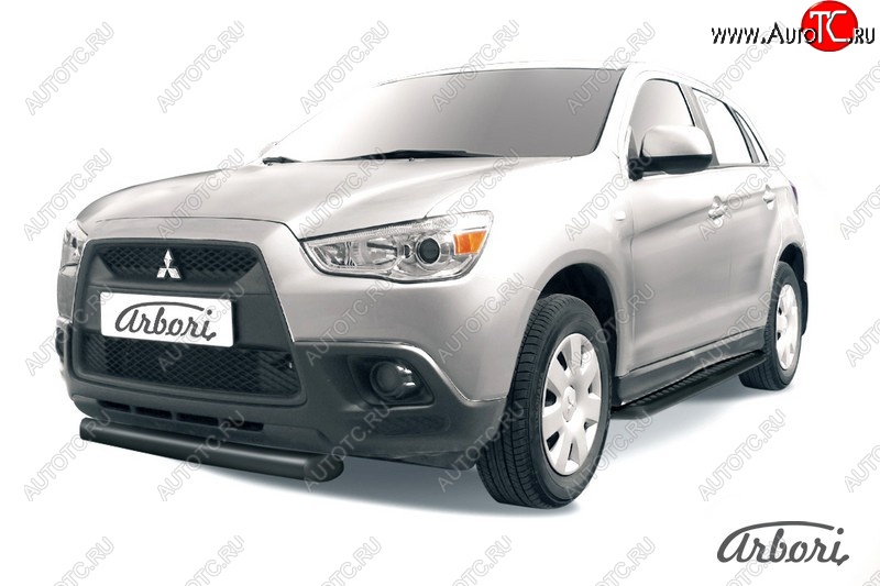 7 469 р. Защита переднего бампера Arbori (короткая, черная, 1 труба d76 mm). Mitsubishi ASX дорестайлинг (2010-2012)  с доставкой в г. Краснодар