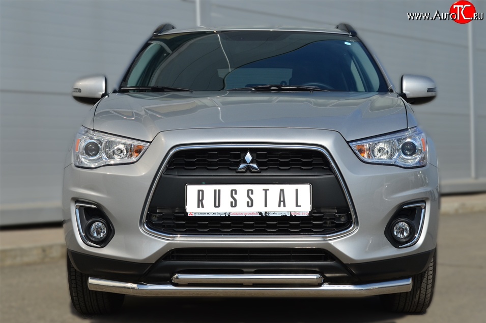 15 549 р. Защита переднего бампера (2 трубыØ63 и 42 мм, нержавейка) SLITKOFF Mitsubishi ASX 1-ый рестайлинг (2013-2016)  с доставкой в г. Краснодар