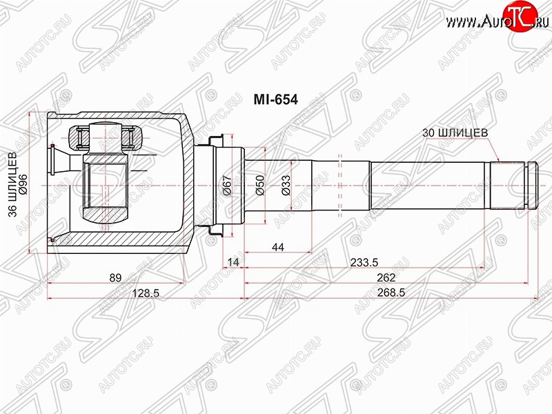 6 999 р. Шрус (внутренний/правый) SAT (36*30*50 мм) Mitsubishi ASX дорестайлинг (2010-2012)  с доставкой в г. Краснодар