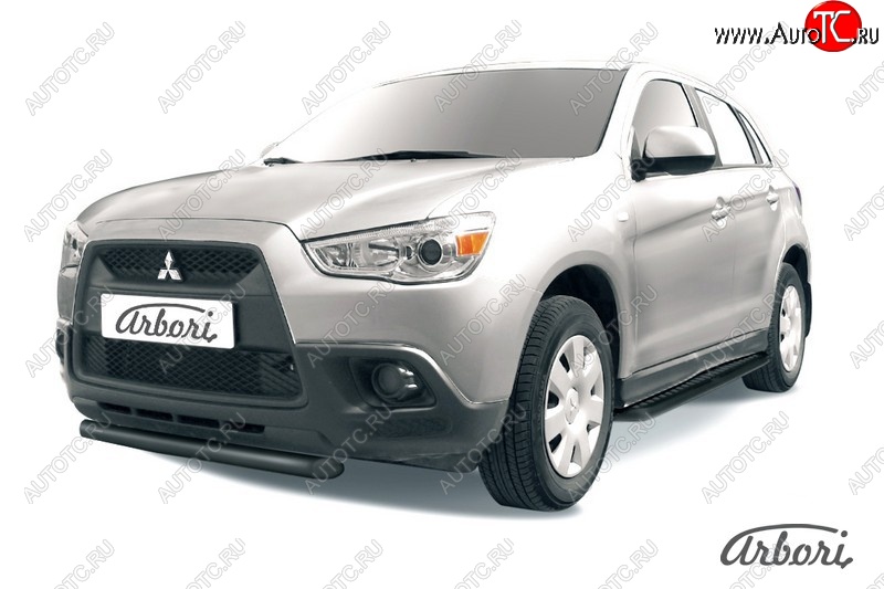 6 569 р. Защита переднего бампера Arbori (короткая, черная, 1 труба d57 mm). Mitsubishi ASX дорестайлинг (2010-2012)  с доставкой в г. Краснодар