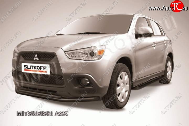 13 199 р. Защита переднего бампера из труб d57/d42 Slitkoff Mitsubishi ASX дорестайлинг (2010-2012) (Цвет: серебристый)  с доставкой в г. Краснодар