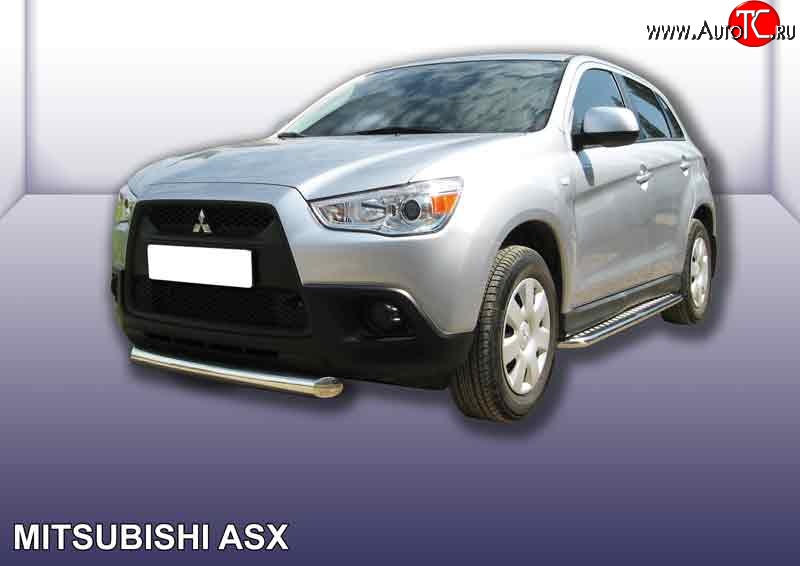 15 949 р. Защита переднего бампера из короткой трубы диаметром 76 мм Slitkoff Mitsubishi ASX дорестайлинг (2010-2012) (Нержавейка, Полированная)  с доставкой в г. Краснодар