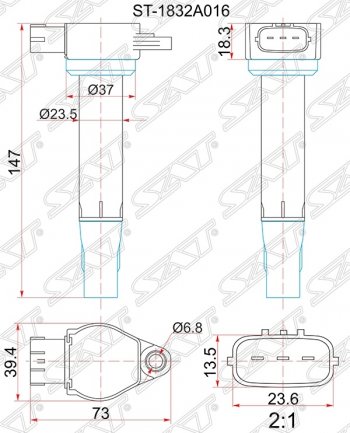 1 369 р. Катушка зажигания SAT Mitsubishi Outlander XL (CW)  дорестайлинг (2005-2009)  с доставкой в г. Краснодар. Увеличить фотографию 1