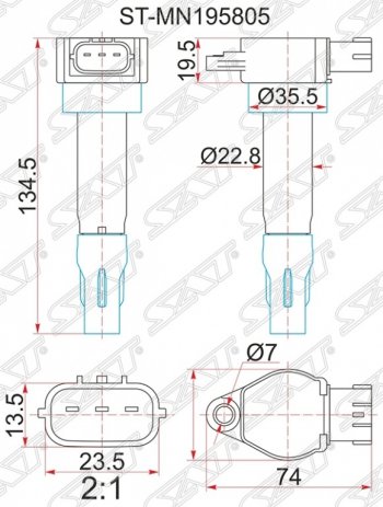 Катушка зажигания SAT Mitsubishi Lancer 10 CY хэтчбэк дорестайлинг (2007-2010)