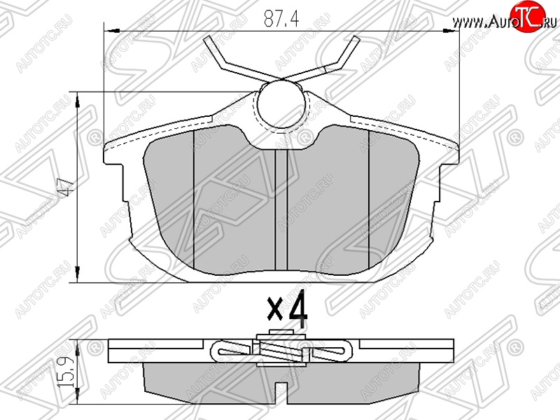 1 149 р. Колодки тормозные SAT (задние)  Mitsubishi Carisma (1996-1999), Mitsubishi Colt ( Z20, Z30 хэтчбэк 3 дв.,  Z30) (2002-2009), Volvo S40  VS седан (1996-2004)  с доставкой в г. Краснодар