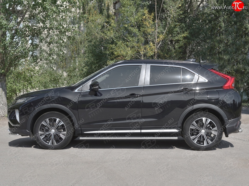 20 749 р. Пороги труба 75х42 овал с проступью Russtal Mitsubishi Eclipse Cross GK дорестайлинг (2017-2021)  с доставкой в г. Краснодар