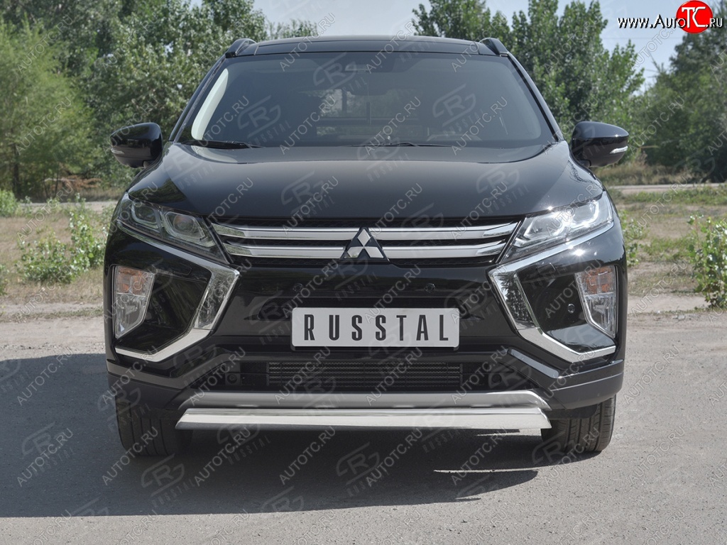 9 649 р. Защита переднего бампера (Ø75х42 мм, нержавейка) Russtal  Mitsubishi Eclipse Cross  GK (2017-2021) дорестайлинг  с доставкой в г. Краснодар