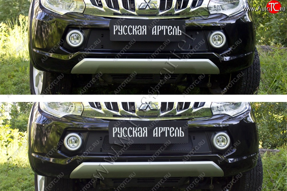 2 699 р. Зимняя заглушка решетки радиатора и переднего бампера RA  Mitsubishi L200  5 KK,KL (2015-2019) дорестайлинг (Поверхность шагрень)  с доставкой в г. Краснодар