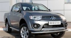 20 849 р. Защита переднего бампера (2 трубыØ63 мм, нержавейка) SLITKOFF Mitsubishi L200 5 KK,KL дорестайлинг (2015-2019)  с доставкой в г. Краснодар. Увеличить фотографию 4