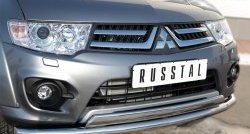 22 949 р. Защита переднего бампера (2 трубы Ø63 и 75х42 мм, нержавейка) Russtal Mitsubishi L200 5 KK,KL дорестайлинг (2015-2019)  с доставкой в г. Краснодар. Увеличить фотографию 3