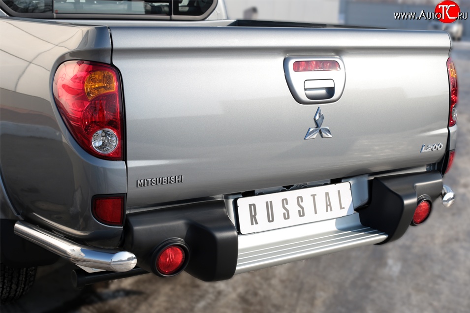 17 599 р. Защита заднего бампера (Ø63 мм уголки, нержавейка) SLITKOFF Mitsubishi L200 5 KK,KL дорестайлинг (2015-2019)  с доставкой в г. Краснодар