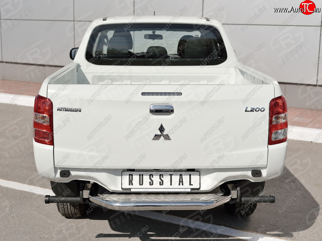 21 699 р. Защита заднего бампера (труба d63 с листом) SLITKOFF Mitsubishi L200 5 KK,KL дорестайлинг (2015-2019) (Лист алюминий/профиль сталь)  с доставкой в г. Краснодар