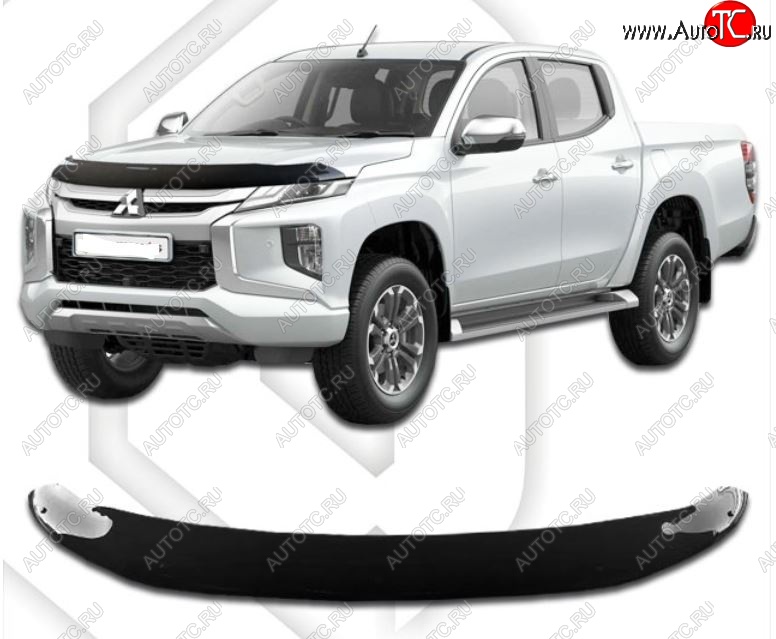 2 269 р. Дефлектор капота CA-Plastiс  Mitsubishi L200  5 KK,KL (2018-2022) рестайлинг (Classic черный, Без надписи)  с доставкой в г. Краснодар