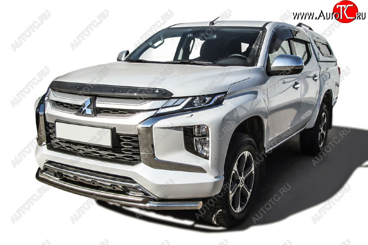 19 849 р. Защита переднего бампера Slitkoff (Ø 57+Ø 42, двойная).  Mitsubishi L200  5 KK,KL (2018-2022) рестайлинг (Нержавеющая сталь)  с доставкой в г. Краснодар