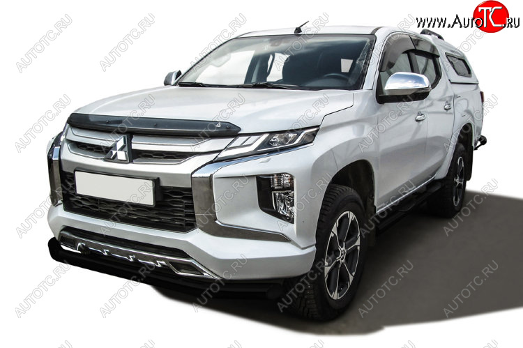 11 999 р. Защита переднего бампера Slitkoff (Ø 76 мм) Mitsubishi L200 5 KK,KL рестайлинг (2018-2022) (Сталь с полимерным покрытием. Цвет: черный)  с доставкой в г. Краснодар