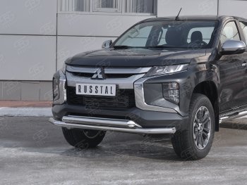 23 999 р. Защита переднего бампера (2 трубы Ø63 мм, нержавейка) SLITKOFF Mitsubishi L200 5 KK,KL рестайлинг (2018-2022)  с доставкой в г. Краснодар. Увеличить фотографию 2