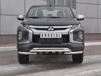 26 849 р. Защита переднего бампера (Ø63 с клыками, нержавейка) SLITKOFF Mitsubishi L200 5 KK,KL рестайлинг (2018-2022)  с доставкой в г. Краснодар. Увеличить фотографию 1