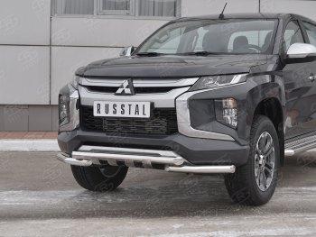 26 849 р. Защита переднего бампера (Ø63 с клыками, нержавейка) SLITKOFF Mitsubishi L200 5 KK,KL рестайлинг (2018-2022)  с доставкой в г. Краснодар. Увеличить фотографию 2