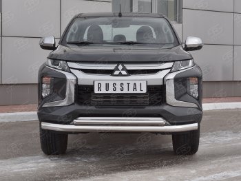 22 499 р. Защита переднего бампера (2 трубы Ø76 и 42 мм, нержавейка) SLITKOFF Mitsubishi L200 5 KK,KL рестайлинг (2018-2022)  с доставкой в г. Краснодар. Увеличить фотографию 1