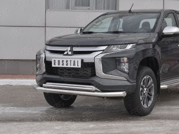 22 499 р. Защита переднего бампера (2 трубы Ø76 и 42 мм, нержавейка) SLITKOFF Mitsubishi L200 5 KK,KL рестайлинг (2018-2022)  с доставкой в г. Краснодар. Увеличить фотографию 2