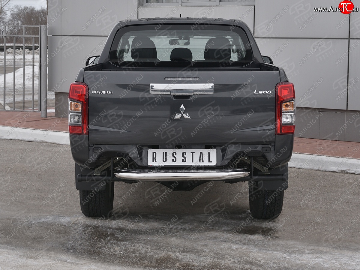 27 999 р. Защита заднего бампера (Ø63 мм, короткая) RUSSTAL  Mitsubishi L200  5 KK,KL (2018-2022) рестайлинг (Лист алюминиевый, труба - нержавейка)  с доставкой в г. Краснодар