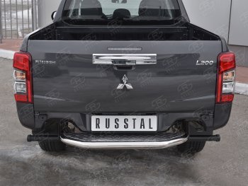 27 999 р. Защита заднего бампера (Ø63 мм, короткая) RUSSTAL  Mitsubishi L200  5 KK,KL (2018-2022) рестайлинг (Лист алюминиевый, труба - нержавейка)  с доставкой в г. Краснодар. Увеличить фотографию 2