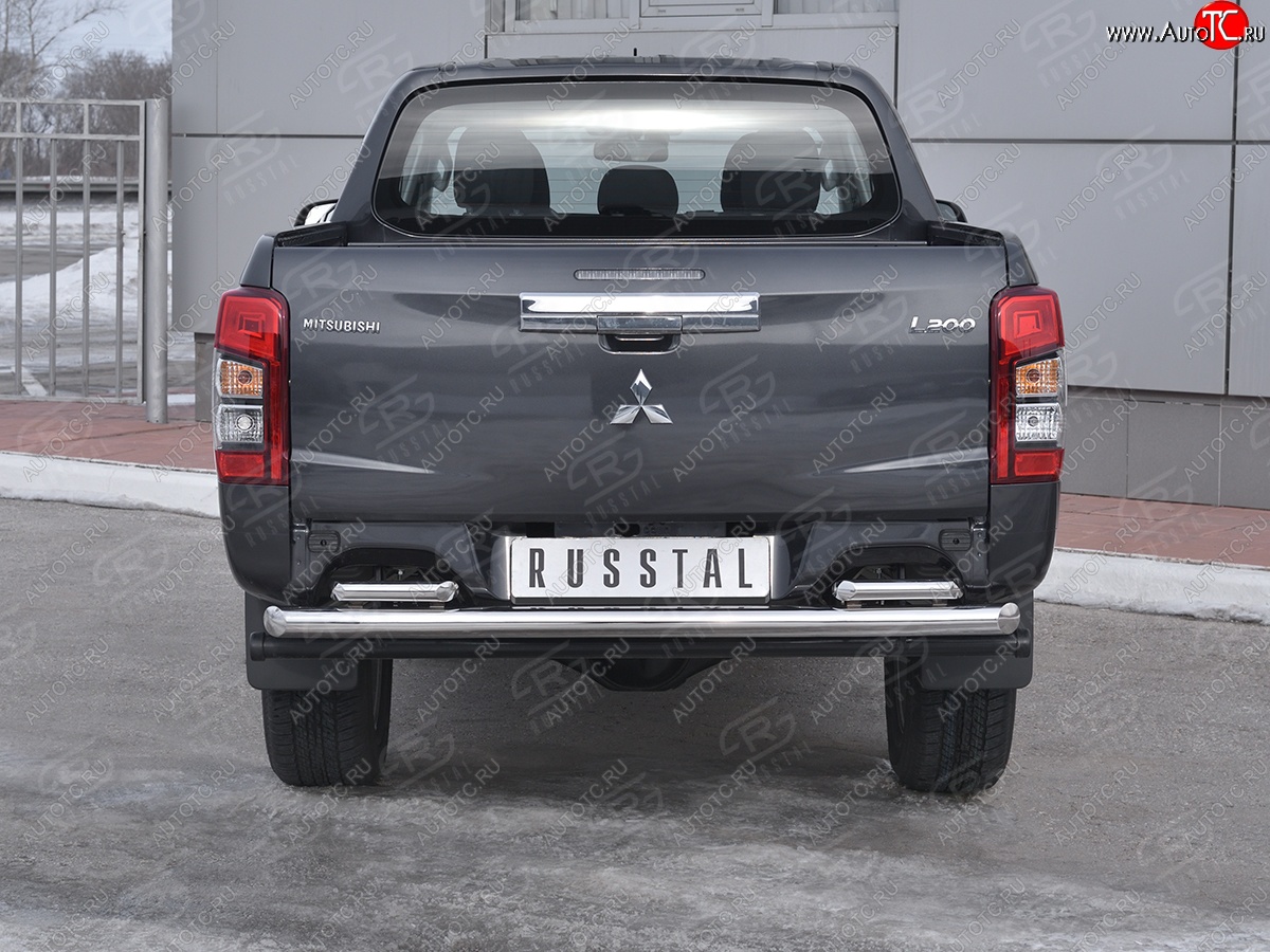 26 999 р. Защита заднего бампера (2 трубы Ø63 и 42 мм , нержавейка) RUSSTAL Mitsubishi L200 5 KK,KL рестайлинг (2018-2022)  с доставкой в г. Краснодар