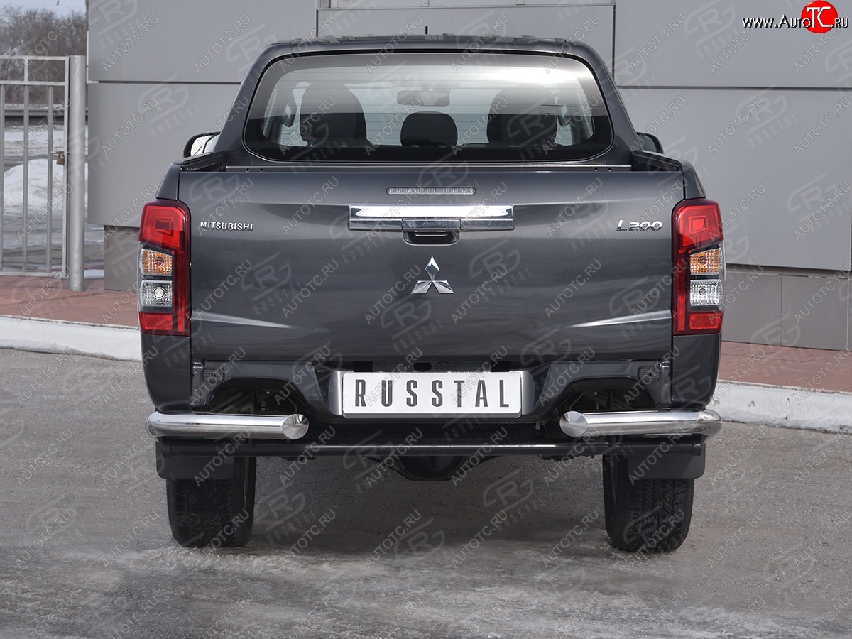 16 599 р. Защита заднего бампера (Ø76 мм уголки, нержавейка) SLITKOFF  Mitsubishi L200  5 KK,KL (2018-2022) рестайлинг  с доставкой в г. Краснодар