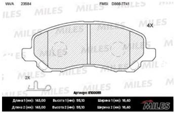 Колодки тормозные передние MILES Mitsubishi Lancer CY хэтчбэк дорестайлинг (2007-2010)