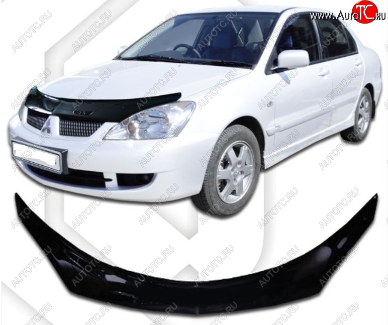 2 199 р. Дефлектор капота CA-Plastiс exclusive Mitsubishi Lancer 9 2-ой рестайлинг седан (2005-2009) (Classic черный, Без надписи)  с доставкой в г. Краснодар