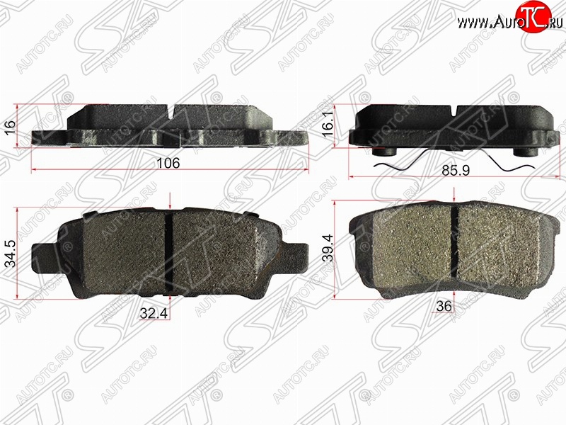 819 р. Колодки тормозные задние SAT  Mitsubishi Lancer  10 (2007-2017) седан дорестайлинг, хэтчбэк дорестайлинг, седан рестайлинг, хэтчбек 5 дв рестайлинг  с доставкой в г. Краснодар