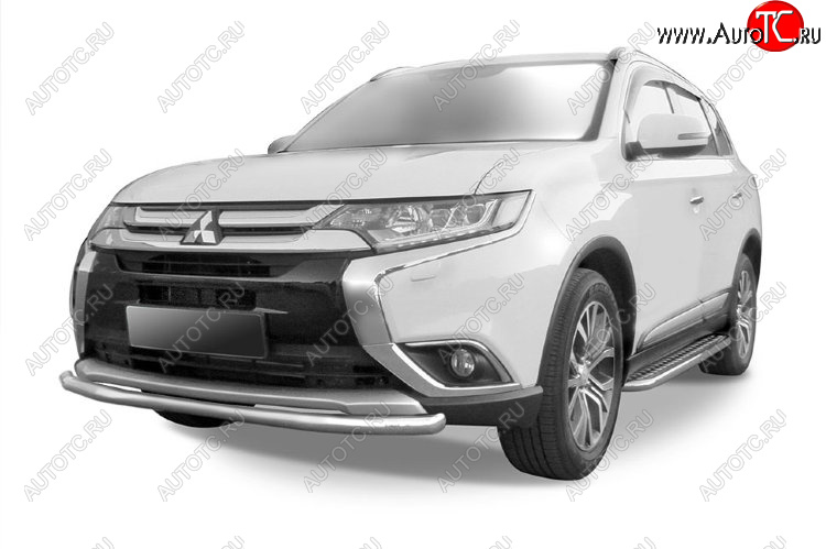 13 399 р. Защита переднего бампера Slitkoff (Ø 57 мм).  Mitsubishi Outlander  GF (2015-2018) 2-ой рестайлинг (Нержавеющая сталь)  с доставкой в г. Краснодар