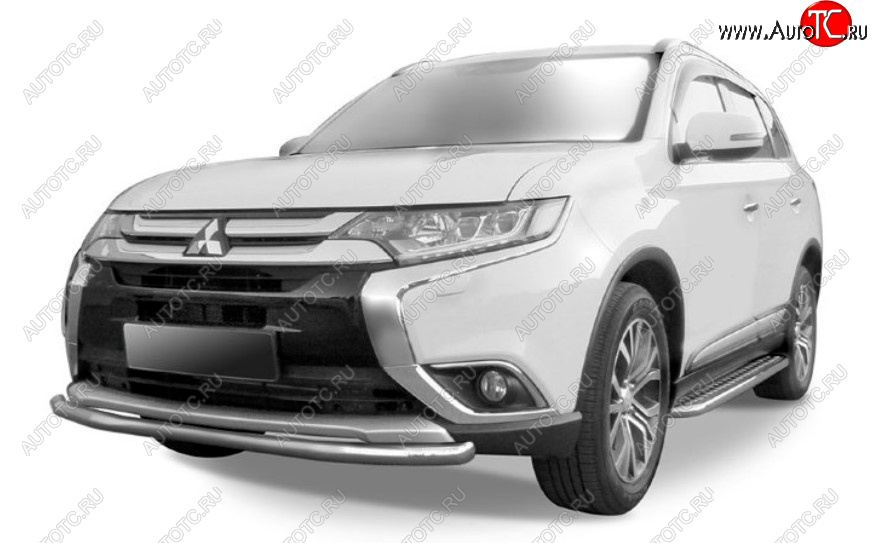 9 399 р. Защита переднего бампера Slitkoff (Ø 57 мм).  Mitsubishi Outlander  GF (2015-2018) 2-ой рестайлинг (Сталь с полимерным покрытием. Цвет: серебристый)  с доставкой в г. Краснодар