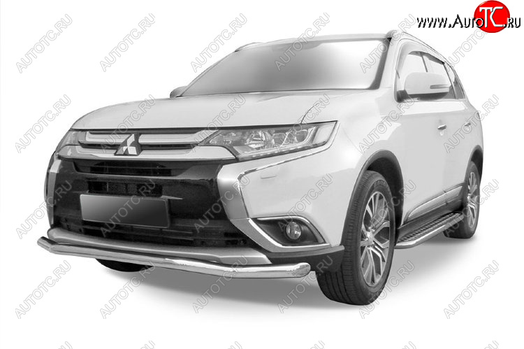 11 749 р. Защита переднего бампера Slitkoff (Ø 57 мм, волна)  Mitsubishi Outlander  GF (2015-2018) 2-ой рестайлинг (Цвет: серебристый)  с доставкой в г. Краснодар