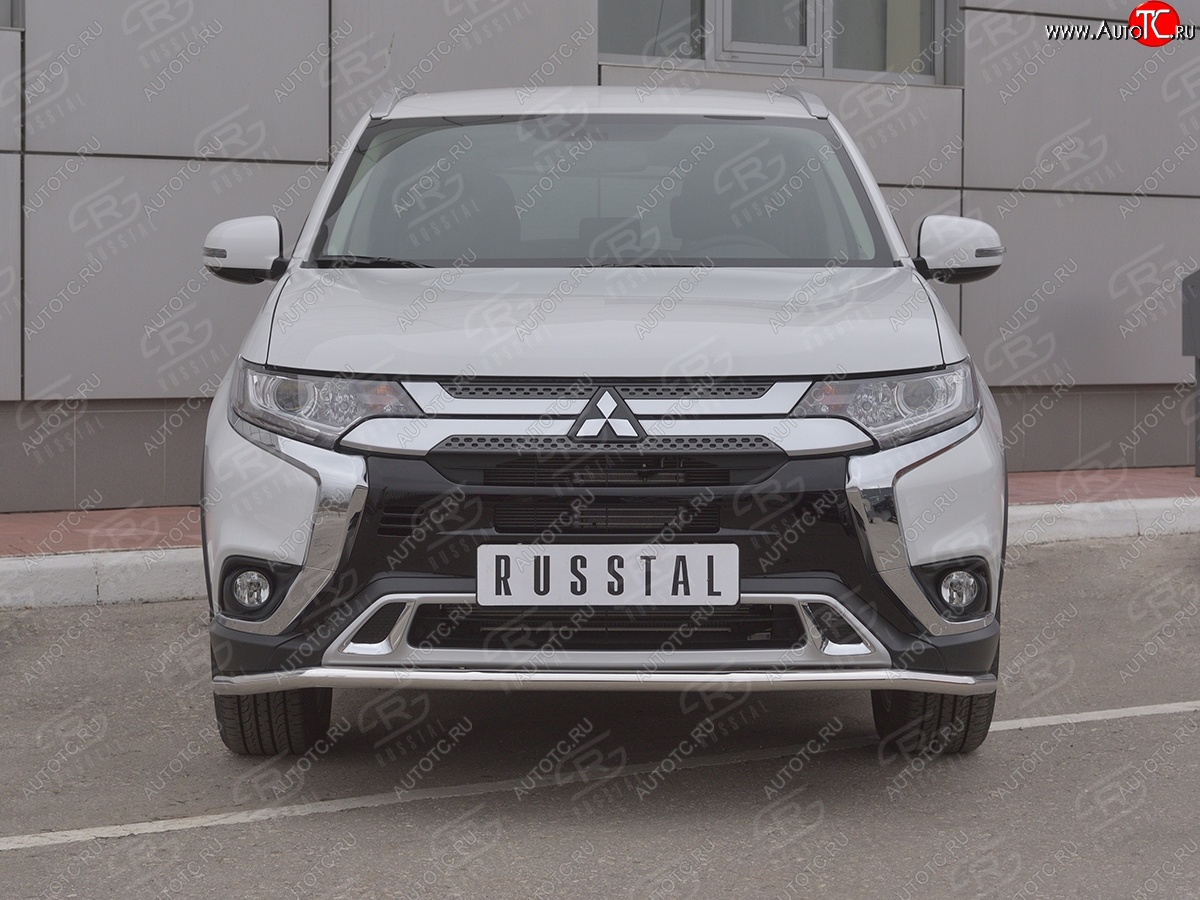 16 349 р. Защита переднего бампера (Ø42 мм, нержавейка) SLITKOFF  Mitsubishi Outlander  GF (2018-2022) 3-ий рестайлинг  с доставкой в г. Краснодар