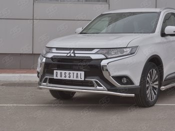 16 349 р. Защита переднего бампера (Ø42 мм, нержавейка) SLITKOFF  Mitsubishi Outlander  GF (2018-2022) 3-ий рестайлинг  с доставкой в г. Краснодар. Увеличить фотографию 2