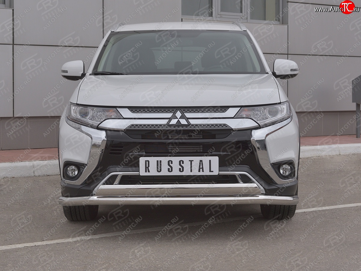 21 899 р. Защита переднего бампера (2 трубы Ø63 и 75х42 мм, нержавейка) Russtal Mitsubishi Outlander GF 3-ий рестайлинг (2018-2022)  с доставкой в г. Краснодар