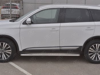 26 999 р. Порожки для ног SLITKOFF (Ø42 мм)  Mitsubishi Outlander  GF (2018-2022) 3-ий рестайлинг (Лист алюминиевый, труба - нержавейка)  с доставкой в г. Краснодар. Увеличить фотографию 2