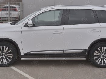 31 649 р. Защита порогов (Ø120x60 мм с проступью, нержавейка) Russtal Mitsubishi Outlander GF 3-ий рестайлинг (2018-2022)  с доставкой в г. Краснодар. Увеличить фотографию 2