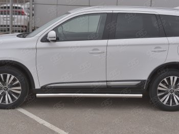 20 849 р. Защита порогов (Ø63 мм, нержавейка) SLITKOFF  Mitsubishi Outlander  GF (2018-2022) 3-ий рестайлинг (С пластиковыми заглушками на торцах)  с доставкой в г. Краснодар. Увеличить фотографию 2