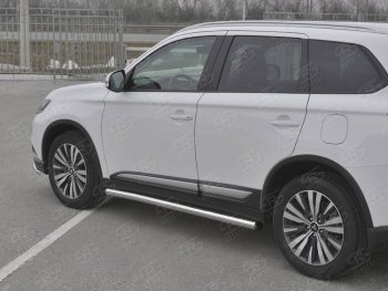 20 849 р. Защита порогов (Ø63 мм, нержавейка) SLITKOFF  Mitsubishi Outlander  GF (2018-2022) 3-ий рестайлинг (С пластиковыми заглушками на торцах)  с доставкой в г. Краснодар. Увеличить фотографию 3