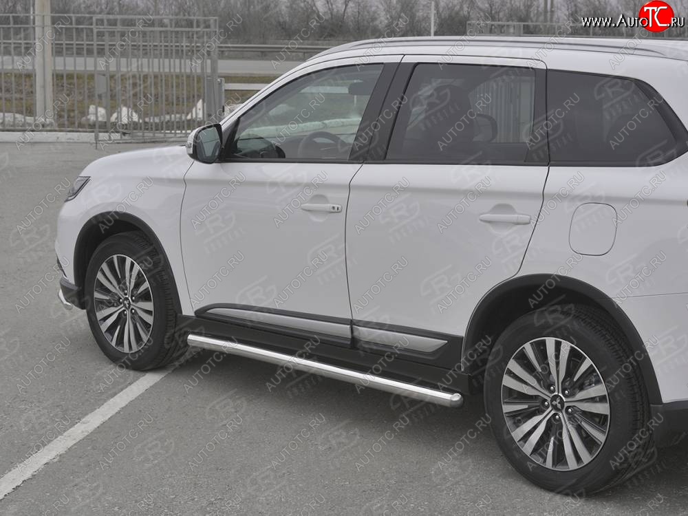 21 999 р. Защита порогов (Ø63 мм, нержавейка) SLITKOFF  Mitsubishi Outlander  GF (2018-2022) 3-ий рестайлинг (Металлические торцы под 90°)  с доставкой в г. Краснодар